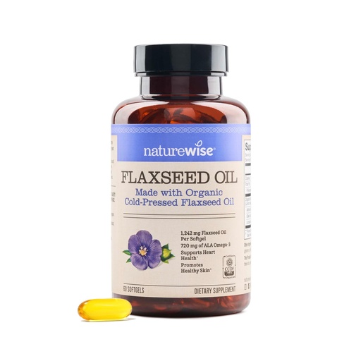 [BRSRA2Q3BUBAOYIU] NatureWise Flaxseed Oil 1242 mg, Fish Free Omega 3 6 9 with 720mg ALA, Dietary Supplement for Heart Health Support - Organic, Cold Pressed, Non-GMO - 60 Softgels[2-Month Supply]