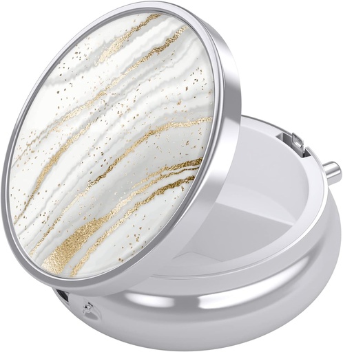 [BRSW2GATBMAQMEYY] Nipichsha Pill Box, Small Pill Case for Purse & Pocket, Cute Travel Medicine Organizer, Portable Medicine Container Holder to Hold Vitamins, Medication, Fish Oil & Supplements, White Marbling