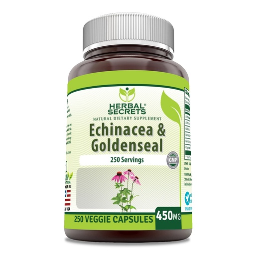 [BRSWKYIPPN6GA3TO] Herbal Secrets Echinacea & Goldenseal Root Supplement | 450 Mg Per Serving | 250 Veggie Capsules | Non-GMO | Gluten-Free | Made in USA (250 Veggie Capsules)