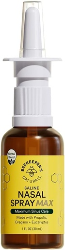[BRSRMA34BEBQGDQZ] Beekeeper's Naturals Propolis Nasal Rinse Spray Max, Relief for voksne w / Eucalyptus, Oregano & Saline, Ryder Nasal Congestion, Moisturizes Sinus Canal, & Decongest Sinus Cavities, 1 fl oz