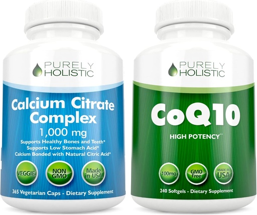 [BRSRMFADAV6WYH3K] Calcium Citrate Complex 1000mg + CoQ10 100mg - 365 Vegan Capsules + 240 Softgels Bundle - Without Vitamin D - Made in USA