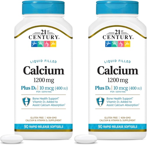 [BRSRAY35DJYGEF3G] 21st Century Calcium Plus D3 Liquid Filled Softgel, 1200 mg, 90 Count (Pack of 2)