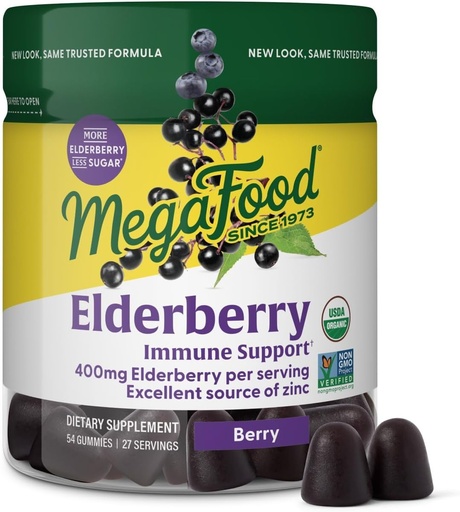 [BRSWY2QOBMDQKDTZ] Megafood Elderberry Imunity Supplement - Vegan Elderberry Gummies pro dospělé - Made with Zinek and Real Food - Pectin- based, Gluten- Free, USDA Organic - 54 Gummies, 27 Služeb