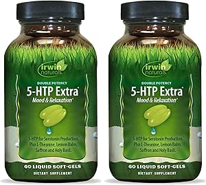 [BRSWGZIHB55BEHYZ] Irwin Naturals Double Potency 5-HTP Extra - 60 Liquid Soft-Gels, Pack of 2 - for Relaxation & Serotonin Production - 60 Total Servings