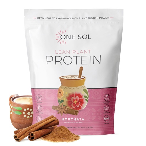 [BRSROZLQB4FGKCYU] One Sol Lean Plant-Based Protein Powder, Pea & Brown Rice Protein, Low Carb, Vegan Friendly - Gluten, Lactose, & Soy Free - No Added Sugar, Non-GMO, Clean Nutrition, No Bloating (Horchata)