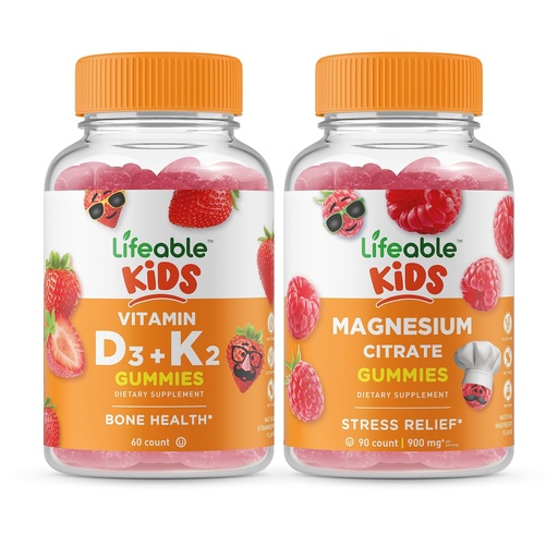 [BRSROZI2AUPRM3LL] Lifeable Vitamin D3 + Vitamin K2 Kids + Magnesium Kids, Gummies Bundle - Great Tasting, Vitamin Supplement, Gluten Free, GMO Free, Chewable Gummy