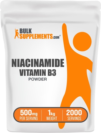 [BRSWIAY5OYNGODT2] BulkSupplements.com Niacinamide Powder - Vitamin B3 Powder, Niacinamide Supplement, Niacinamide 500mg - B3 Vitamins for Skin, Gluten Free, 500mg per Serving, 5kg (11 lbs) (Pack of 5)