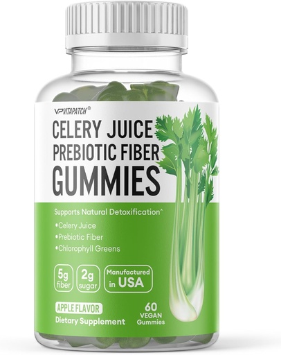 [BRSROAQ2BADRQ2T4] Celery Juice Fiber Gummies for Adults - Prebiotic Celery Juice Gummy for Detoxification Support & Supergreens Boost with Celery Juice, Chlorophyll, & Prebiotic Fiber - 60 Count