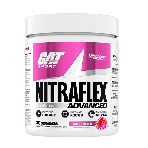[BRSWI2Q3B54BYG3Y] GAT SPORT Nitraflex Advanced Pre-Workout Powder, Increases Blood Flow, Boosts Strength and Energy, Improves Exercise Performance, Creatine-Free (Watermelon, 30 Servings)