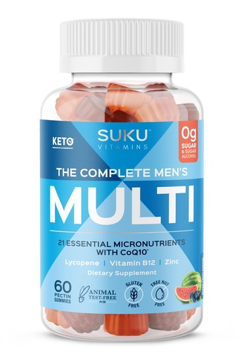 [BRSWYBQ7OUNGKCY2] SUKU Men's Daily Multivitamin Gummies – Vitamins A, B12, C, D3, E, Zinc, CoQ10 & Lycopene – Prostate, Heart & Immune Support – Sugar-Free, Vegan, Mixed Fruit Fusion – 60 Count