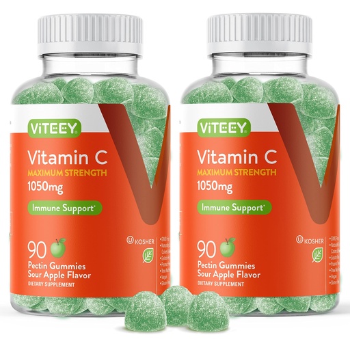 [BRSRMZY7CUCQA3Q2] Viteey Chewable Vitamin C Gummies for Adults - 1050mg | Maximum Strength Immune Support Supplement - Vegan, Gluten Free - 180 Count