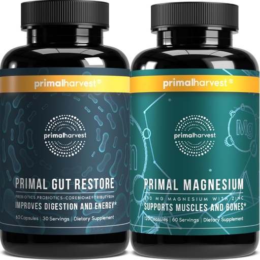 [BRSRAZQ7CJYQYADD] Primal Harvest Primal Gut Restore and Primal Magnesium Supplement 2 Pack Bundle (180 Capsules)