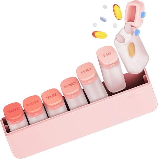 [BRSRAFIFOR5WM33H] Weekly Pill Organizer 1 Time a Day - Travel Pill Box 7 Days, Large Medicine Pill Case Container for Daily Medication Vitamin Supplement Fish Oil, Portable Week Pills Organizers Holder Dispenser, Pink