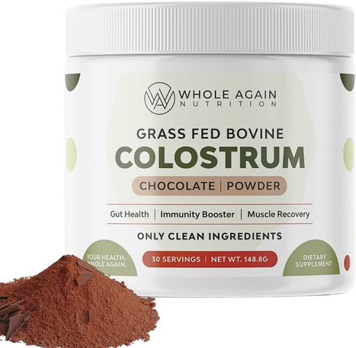 [BRSRA2QLC4FWEEYV] Organic Grass Fed Bovine Colostrum for Humans - New Zealand Sourced - Immunoglobulin (IgG Supplement) - 30 Servings, Chocolate
