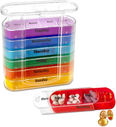 [BRSRMYATAUMWOHL5] ABSOK Weekly Stackable Pill Organizer,4 Times A Day Pill Organizer Box Morning, Noon, Evening, and Bedtime,7 Stackable Compartments