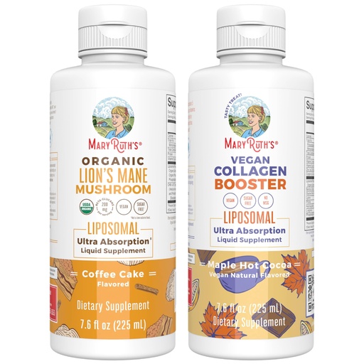 [BRSRAGA6CFYAAELZ] MaryRuth Organics Lion's Mane Liposomal (Coffee Cake) & Collagen Booster Liposomal (Maple Hot Cocoa) Clean Label Project Verified® Vitamins for Cognitive Support, Beauty & Joint Health, Vegan, Non-GMO