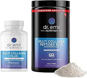 [BRSROBAHBANRQ33O] DR. EMIL NUTRITION Complete Multi Collagen Bundle - Double The Collagen & Double The Hair, Skin & Nails Benefits - Collagen Peptide Pills & Collagen Powder Bundle (15 Servings)