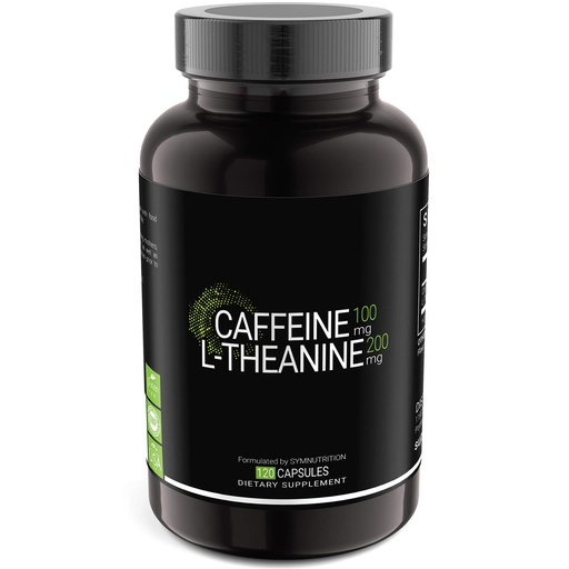 [BRSWYZY2CQNWKHT5] SYMNUTRITION Caffeine 100mg, L-Theanine 200mg — 120 Count (V-Capsules) / 120 Servings: Manufactured in a cGMP-Registered Facility in USA; Vegan & Gluten Free