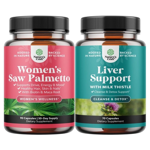 [BRSRMAAYAR6A2G3V] Bundle of Extra Strength Saw Palmetto for Women 500mg - Vitamins for Hair Loss and Liver Cleanse Detox & Repair - Milk Thistle Supplement for Digestion & Immune Health with Beetroot & Artichoke