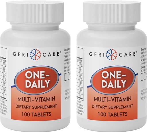 [BRSWKHT6BQCAKHI3] GeriCare One-Daily Multi-Vitamin Tablet, 100 Count Adult Multivitamin Supplement | Easy-to-Take Dietary Supplement with Vitamins A, C, D3, B, Calcium| Vitamin & Mineral Complex (2 Pack)