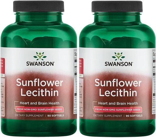 [BRSWICQPCYBRM2LO] Swanson Sunflower Lecithin - Herbal Supplement Promoting Healthy Brain Function - Natural Formula Supporting Heart Health & Healthy Lipid Balance - (90 Softgels, 1200mg Each) 2 Pack