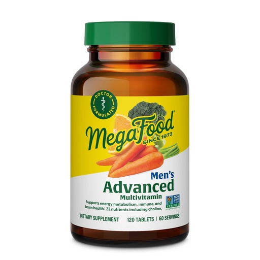 [BRSWKEIYOAGQGDIZ] MegaFood Men's Advanced Multivitamin for Men - Doctor -Formulated - Choline, Vitamin B12, Vitamin D, Vitamin C & Zinc - Brain Health & Immune Support - Non-GMO - Vegetarian - 120 Tabs (60 Servings)