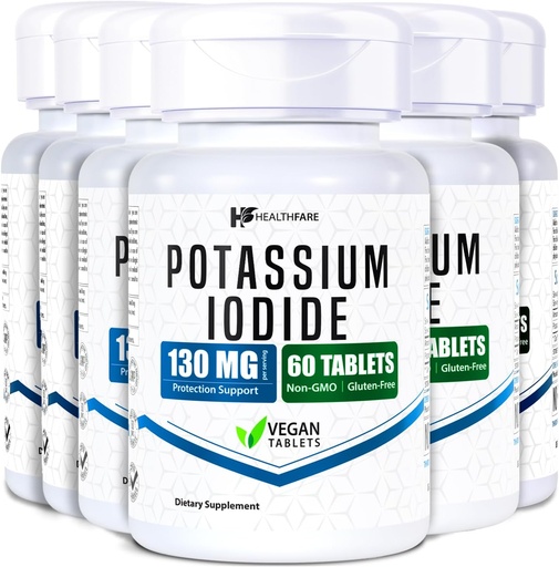 [BRSRMGA5CMMAK3QU] HealthFare Potassium Iodide Tablets | 130 mg | 360 Fast-Dissolving Tablets (6 Pack) | Ki Pills | Long Shelf Life | Non-GMO
