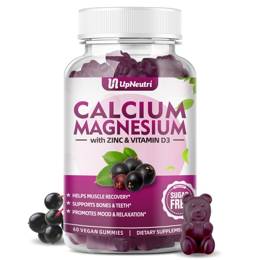 [BRSROFQRAENWOYAY] Calcium Magnesium Zinc with Vitamin D3 Supplement, Sugar Free Calcium Gummies for Women Men, High Absorption Zinc Gummies for Bone & Muscle & Immune Health, Vegan Elderberry Flavor - 60 Count