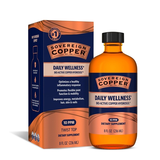 [BRSW2GIKCEFGGG3K] Sovereign Copper Bio-Active Copper Hydrosol, Daily+ 4-in-1 Wellness Supplement for Joint, Bone, Hair, Skin and Nails, Energy and Metabolic Health Support, 8 fl oz (237mL)