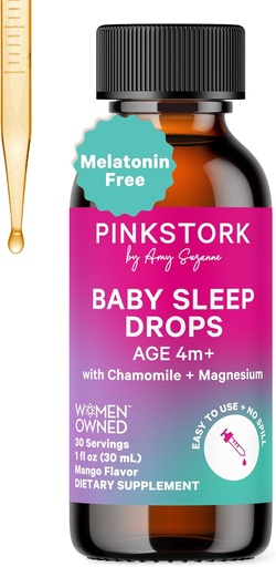[BRSRMCA6CABWAHTK] Pink Stārķis Baby Sleep Drops, Dabīgs atbalsts Miega Bez Melatonīna Zīdaiņiem, Toddlers, Un Bērni, Palīdzība Miega Ar Kumelīšu Un Magnijs, Baby Essentials Beedtime, 1 oz, 30 Kalpo