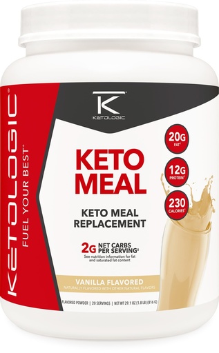 [BRSWYAY5A4BGA2DL] Ketologic Keto Meal Replacement Shake Powder for Optimal Results + MCT Oil + Grass-Fed Whey - Perfectly Formulated Macros for Ketosis - 20 Servings - Vanilla