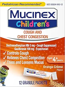 [BRSWIYYOAAOGCFLY] Mucinex Children's Chest Congestion Expectorant and Cough Suppressant Mini-Melts, Orange Cream, 12 Count (Packaging May Vary)