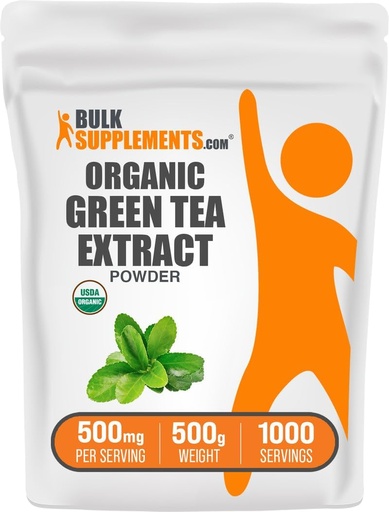 [BRSWKYYDOUMQCYLM] BulkSupplements.com Organic Green Tea Extract Powder - Organic Green Tea Powder, Polyphenols Supplement - Vegan & Gluten Free, 500mg per Serving, 500g (1.1 lbs) (Pack of 1)