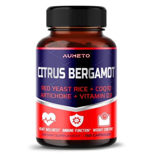 [BRSRO2Y5BEOQAHI2] Citrus Bergamot Supplement with Red Yeast Rice, CoQ10, Artichoke, Vitamin D3 - Support Overall Circulation Wellness and Immune System (150 Count (Pack of 1))