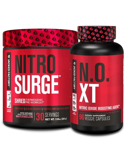 [BRSRMAQQCABW2ET4] Jacked Factory Nitrosurge Shred Thermogenic Pre-Workout in Watermelon & N.O. XT Nitric Oxide Booster for Men & Women