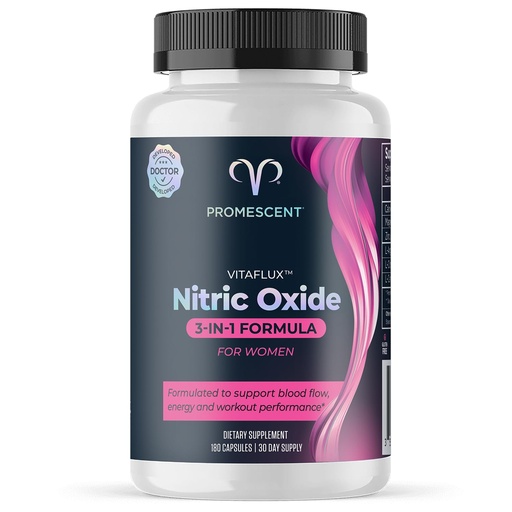 [BRSW2BTQOAIBOAA3] Promescent VitaFLUX Women's Nitric Oxide Booster Supplement, Boost Energy & Performance - Therapeutic Dose of Essential Amino Acids L Arginine, L Citrulline, L Carnitine, Zinc (180 Capsules)