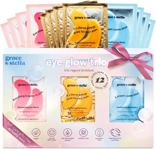 [BRSROCYKAUNQ4ETJ] grace & stella Under Eye Patches (12 pairs) Eye Masks for Puffy Eyes and Dark Circles - Stocking Stuffers, Christmas Gifts for Women - Gifts for Birthdays, Bachelorette Party, Bridesmaids, Self Care