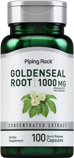 [BRSRMAYHAUFQY3TB] Piping Rock Goldenseal Root Capsules | 1000mg | 100 Pills | Herbal Supplement | Concentrated Extract | Non-GMO, Gluten Free