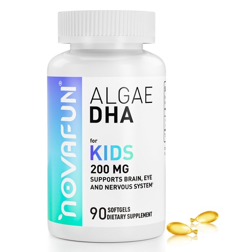 [BRSROAACO4MQ4EL4] Algal Sourced Omega-3 & DHA Softgels for Kids, Brain, Eye and Heart Health, Cognitive & Immune Function, Learning, Social Development - Non-GMO - 200 mg - 45 Day Supply - 90 ct