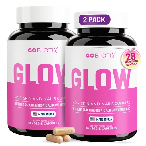 [BRSRAEDRCQNWMCD5] GOBIOTIX Hair, Skin & Nails Vitamins for Women — 10,000mcg Biotin, Hyaluronic Acid & MSM — 28 Vitamins with Folate & Iron — Supports Hair & Nail Growth — 2-Pack, 180 Capsules