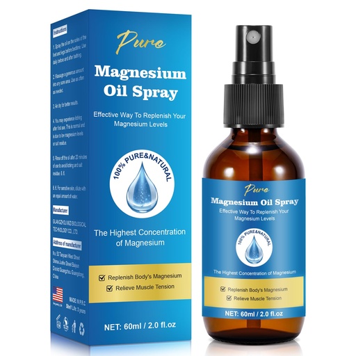 [BRSRAAT3DJ7BGCL6] Pure Magnesium Oil Spray,Magnesium Spray,Magnesium Oil for Feet, Magnesium Glass Bottle,2 fl oz/60ml, Easy to Absorb and Use