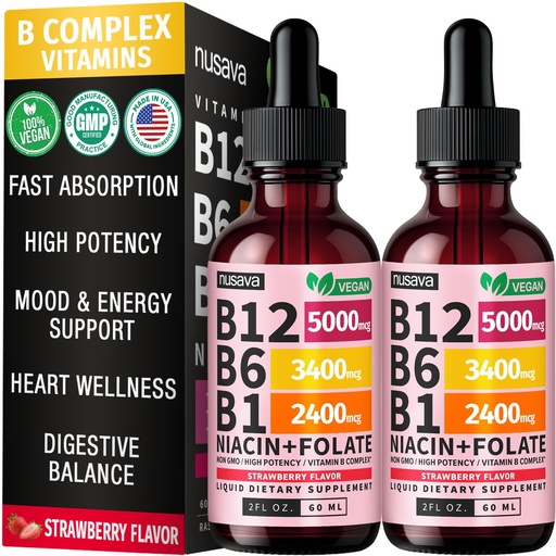 [BRSRAZAHCN6AOFYY] (2 Pack) Vitamin B12 and B6 Liquid Drops, B12 Sublingual Vitamin B Complex - B 12 Vitamin 5000mcg - B12 Methylcobalamin for Energy, Brain, and Heart Support with 27,200 mcg, Strawberry, 80 Servings