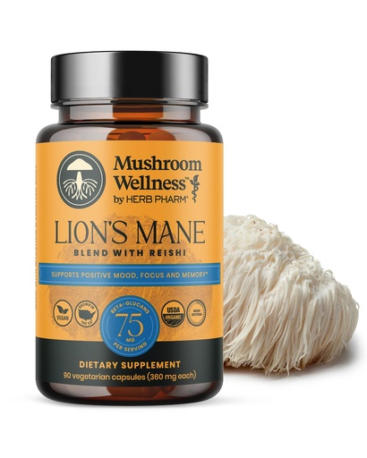 [BRSRAFI7DEGWKDTV] Mushroom Wellness Lion’s Mane Blend with Reishi Capsules: Organic Mushroom Capsules, Mushroom Powder Supplement, Supports Cognition, Memory, & Mental Focus, Up to 30 Day Supply, 90 Vegan Capsules*