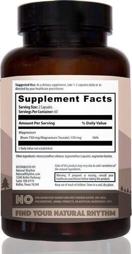 [BRSROCT6AQGR6HTZ] Natural Rhythm Magnesium Taurate 120 Capsules + Vitamin D3 + K2 (MK7) 30 Capsules Bundle