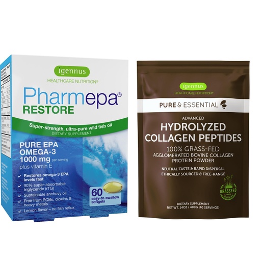 [BRSW2BT7DIIGAFIV] Pharmepa Restore & Advanced Hydrolyzed Collagen Peptides Bundle, 1000mg Pure EPA Omega-3 Fish Oil & 100% Grass Fed Bovine Collagen Protein Powder, by Igennus