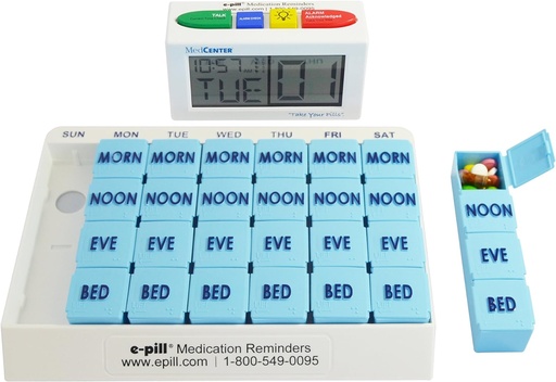 [BRSWKZQ3BQABOGDI] e-Pill 4 Times a Day x 7 Day Large Weekly Pill Organizer, Vitamin, and Medicine Pillbox - with 4 Alarm Talking Reminder