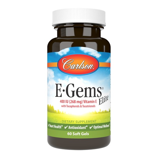 [BRSWIYYFAV5G2HDA] Carlson - E-Gems Elite, 400 IU Vitamin E with Tocopherols & Tocotrienols, Heart Health & Optimal Wellness, Antioxidant, 60 soft gels