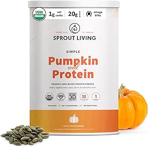 [BRSRMGQPARYRAF3Z] Sprout Living Organic Pumpkin Seed Protein Powder, Unflavored, 20 Grams of Plant Based Protein Powder Without Artificial Sweeteners, Non Dairy, Non-GMO, Vegan, Gluten Free (1 Pound, 30 Servings)