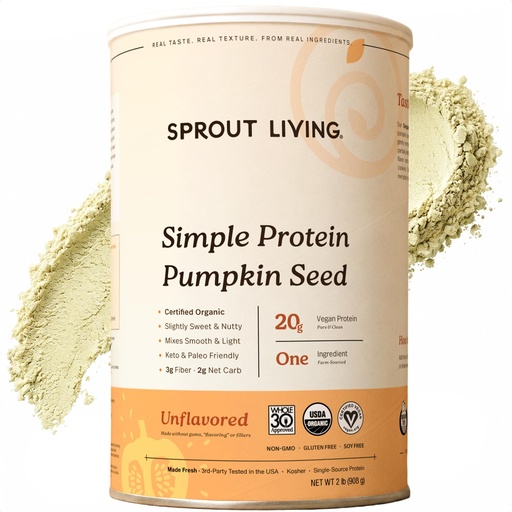 [BRSRMGQPARYRAF3Z] Sprout Living Organic Pumpkin Seed Protein Powder, Unflavored, 20 Grams of Plant Based Protein Powder Without Artificial Sweeteners, Non Dairy, Non-GMO, Vegan, Gluten Free (2 Pound, 30 Servings)