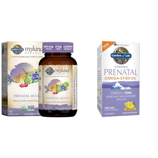[BRSROAIKDMNGACTB] Garden of Life Women’s Prenatal Multivitamin with Vitamin D3, B6, B12, C & Iron & Minami Natural Prenatal DHA Omega 3 Fish Oil Supplement Softgels, Lemon, 30 Count